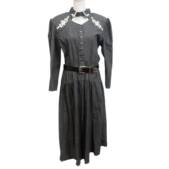 Vintage Miller Stockman Maxi Dress Western Lace Women’s 13/14 Made In USA - Picture 1 of 12
